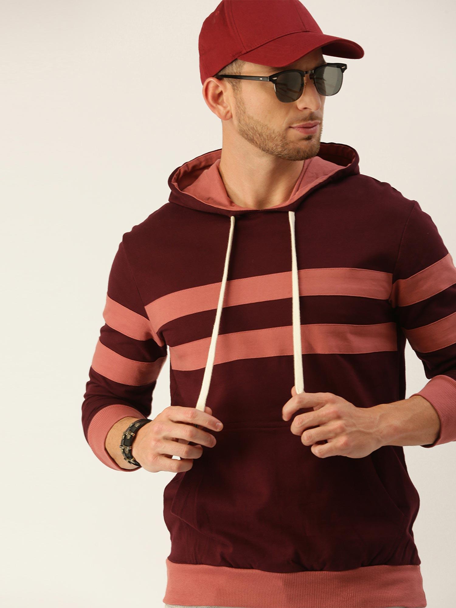 wine striped hooded sweatshirt