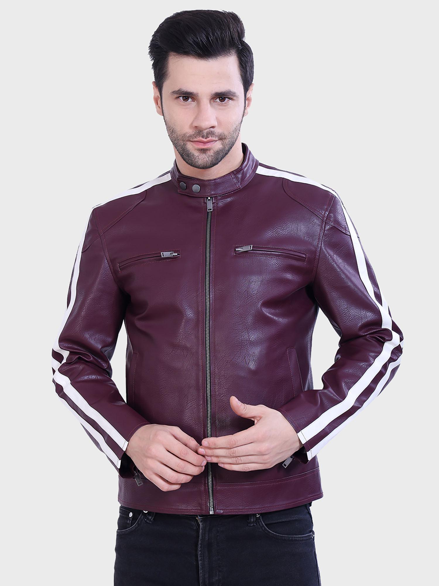 wine striped leather jacket
