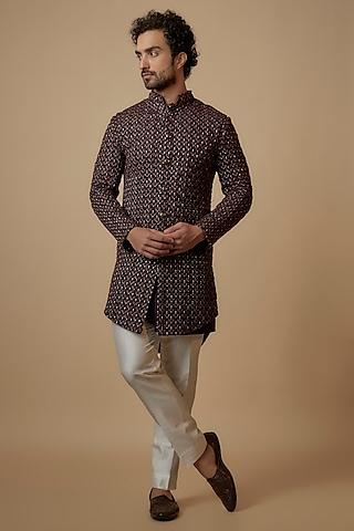 wine suiting thread embroidered sherwani