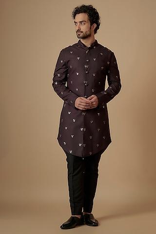 wine suiting thread embroidered sherwani