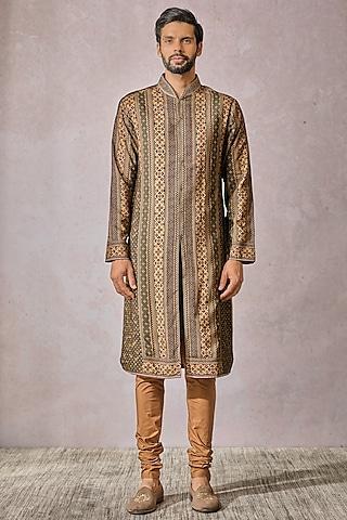 wine tussar boski printed kurta set