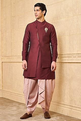 wine viscose blend layered asymmetric kurta set