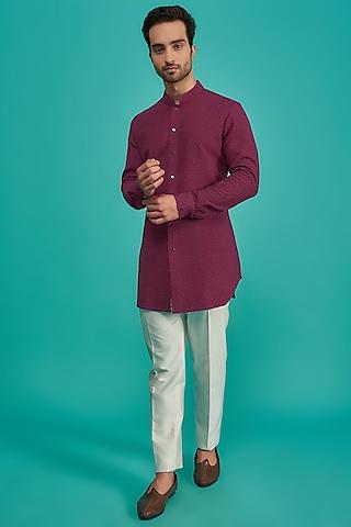 wine viscose embroidered kurta set