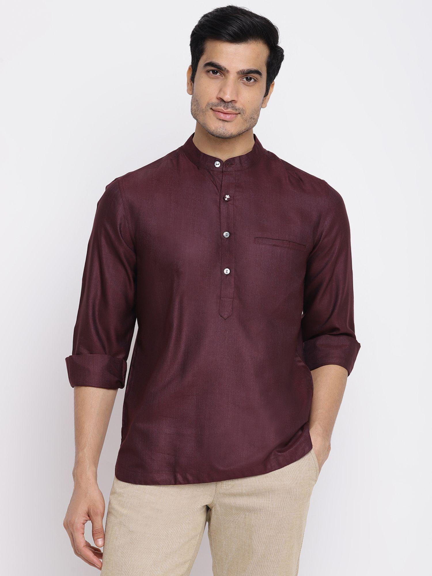 wine viscose silk solids short kurta