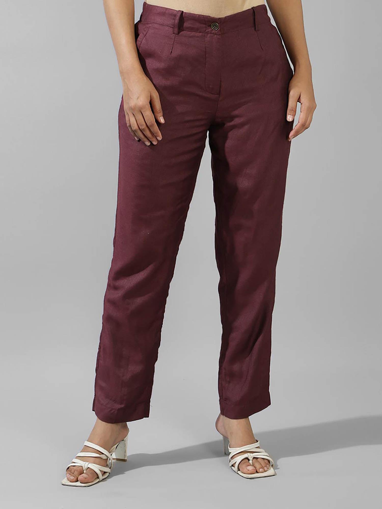 wine viscose silk tapered slim kosi casual pant