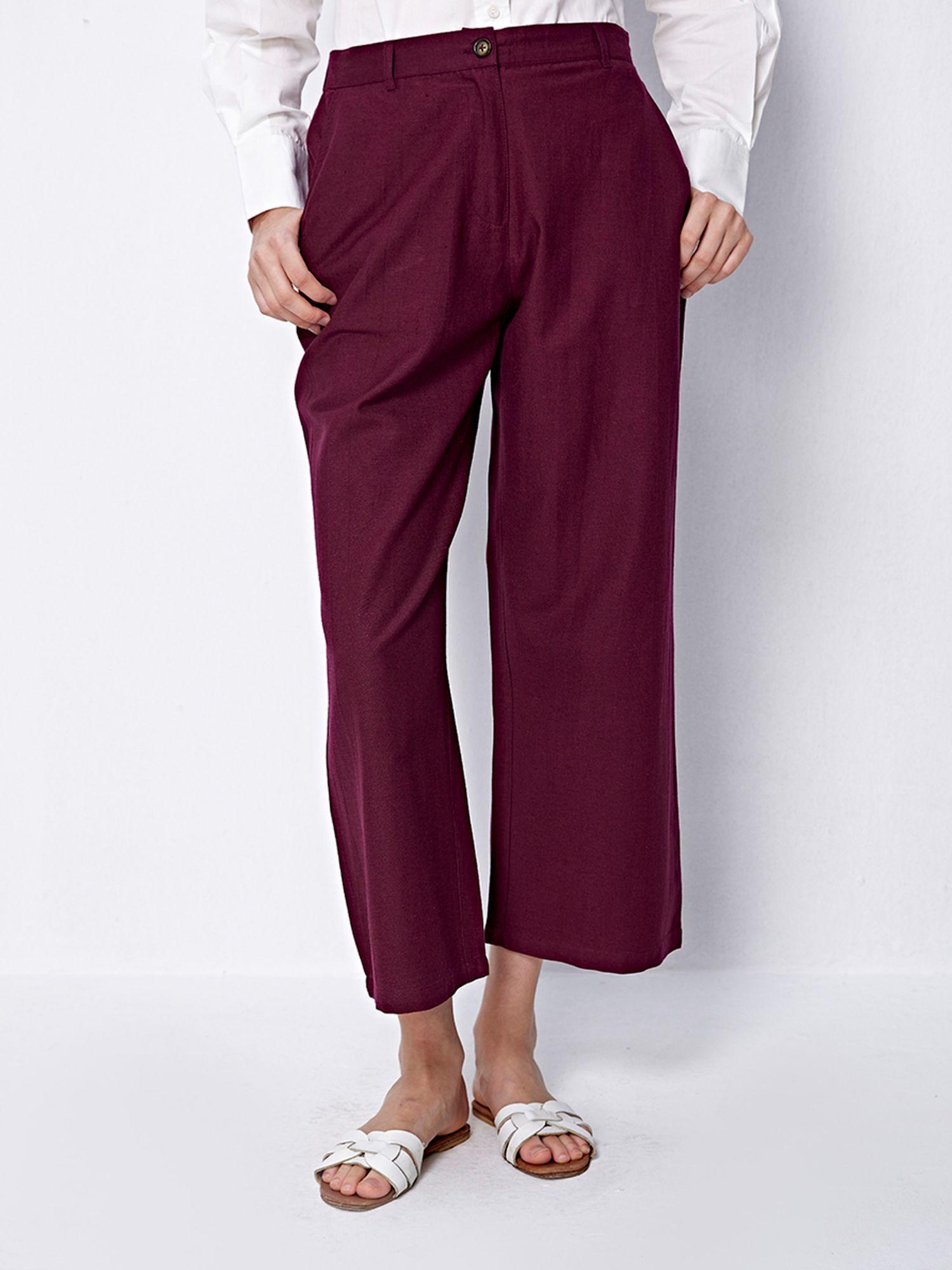 wine wide solid trousers