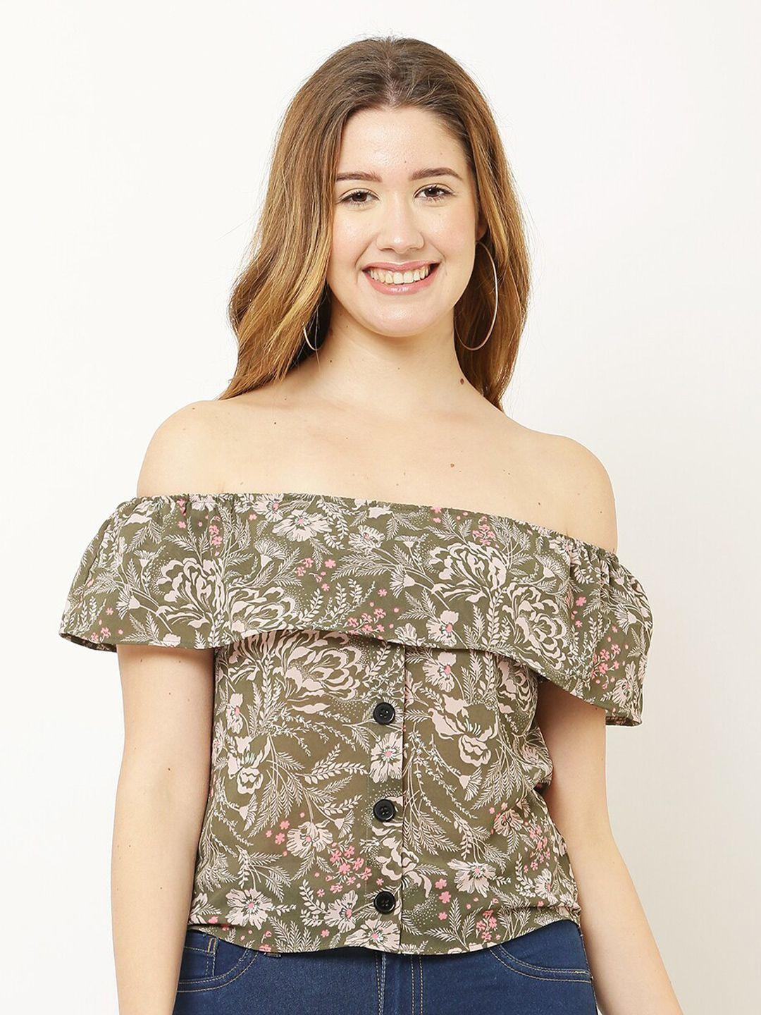 winera olive green animal print ruffles chiffon top