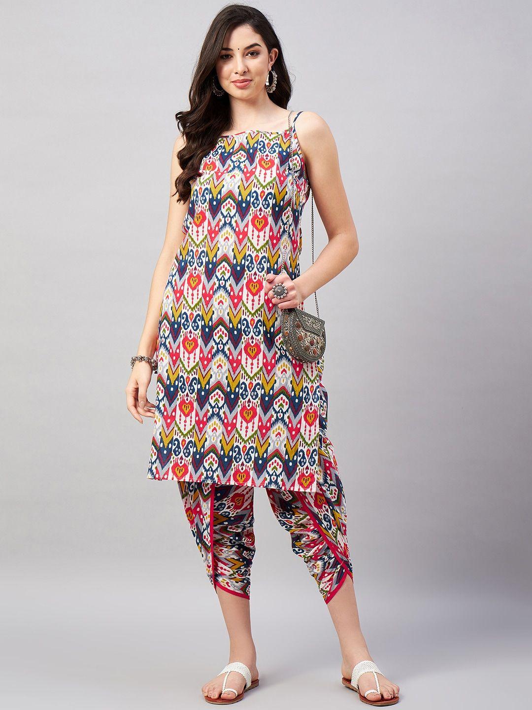 winered printed pure cotton top & dhoti pants co-ords