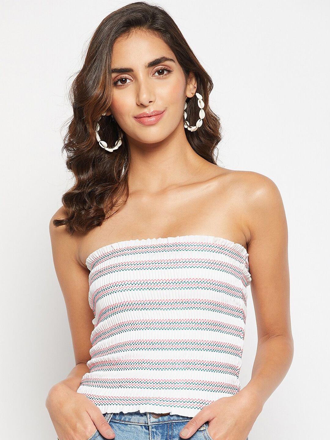 winered striped smocked tube top