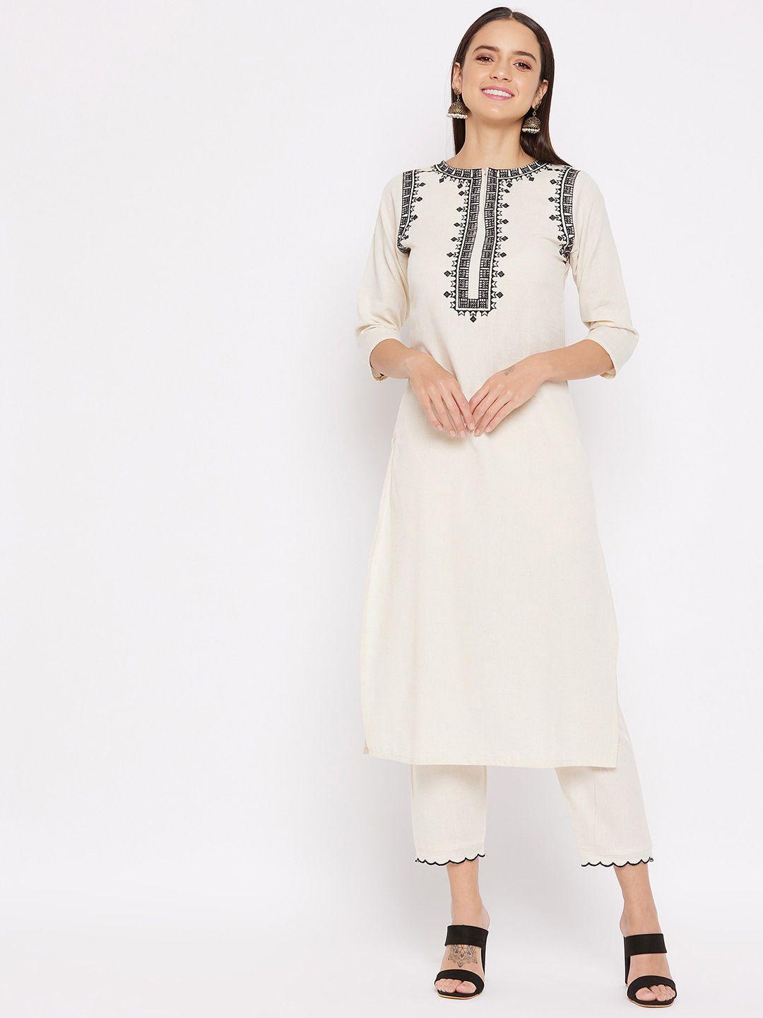 winered women off-white pure cotton kurta with trousers