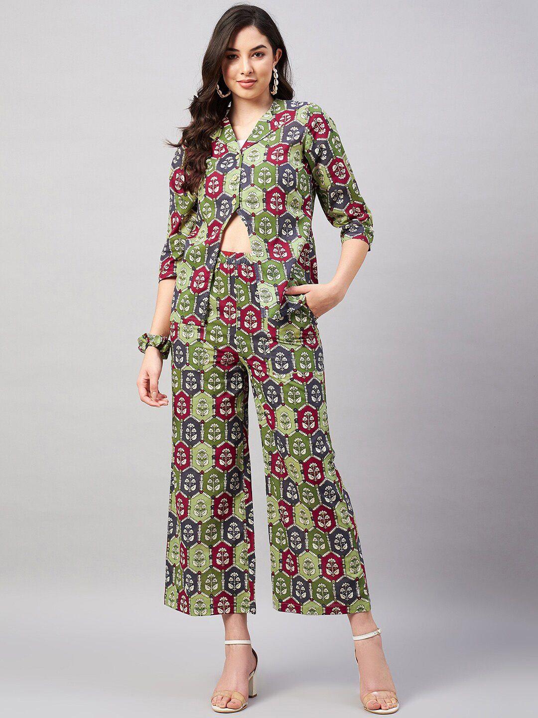 winered women printed top with cut out details & palazzo