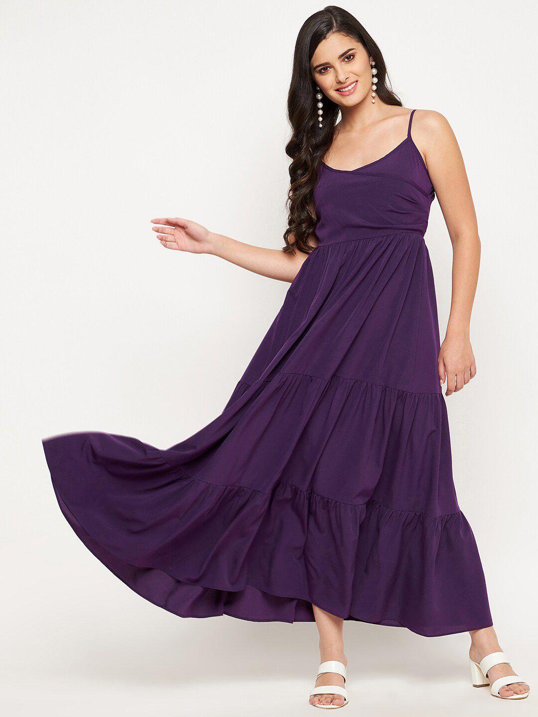 winered purple crepe maxi tiered dress