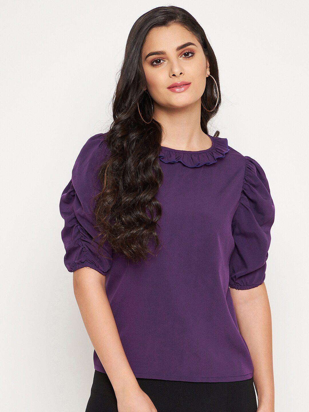 winered purple ruffles crepe top