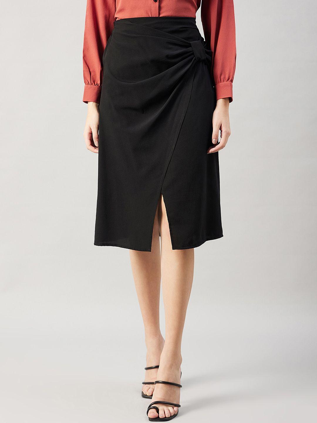 winered side bow knee-length skirt