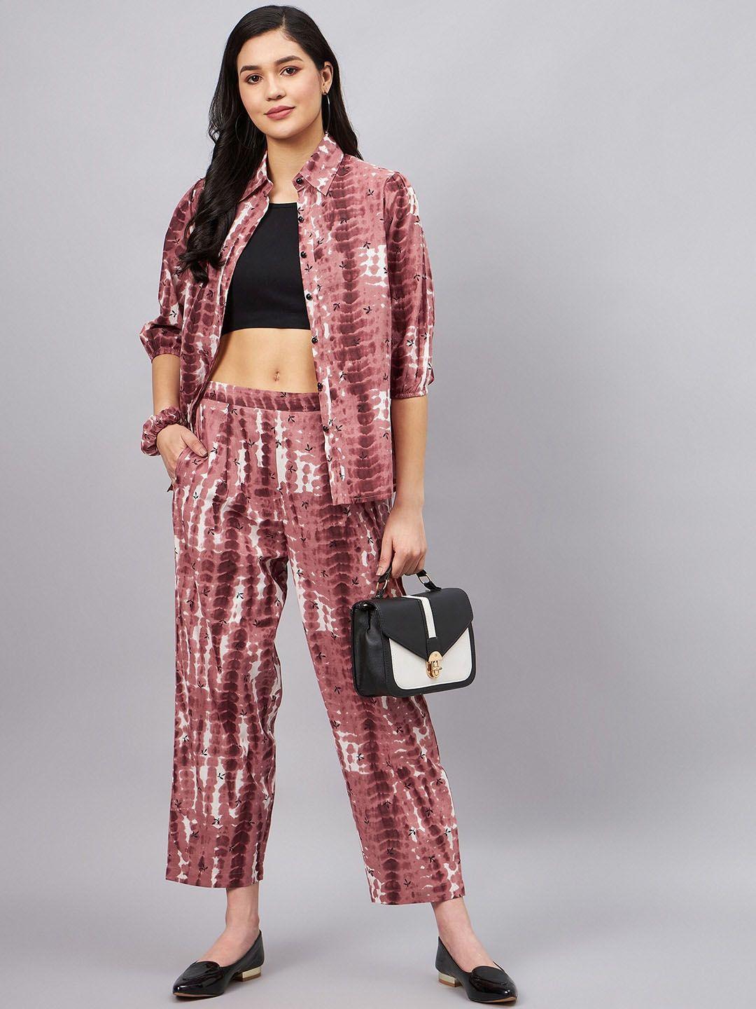 winered tie & dye-printed shirt & trouser co-ords