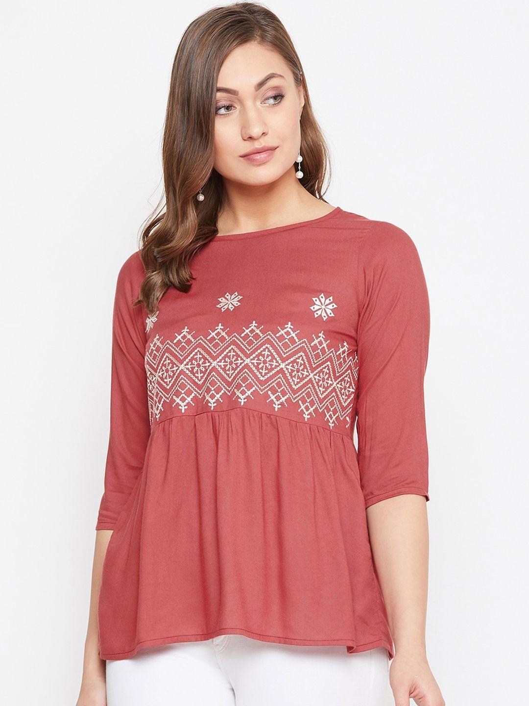 winered women maroon embroidered a-line top