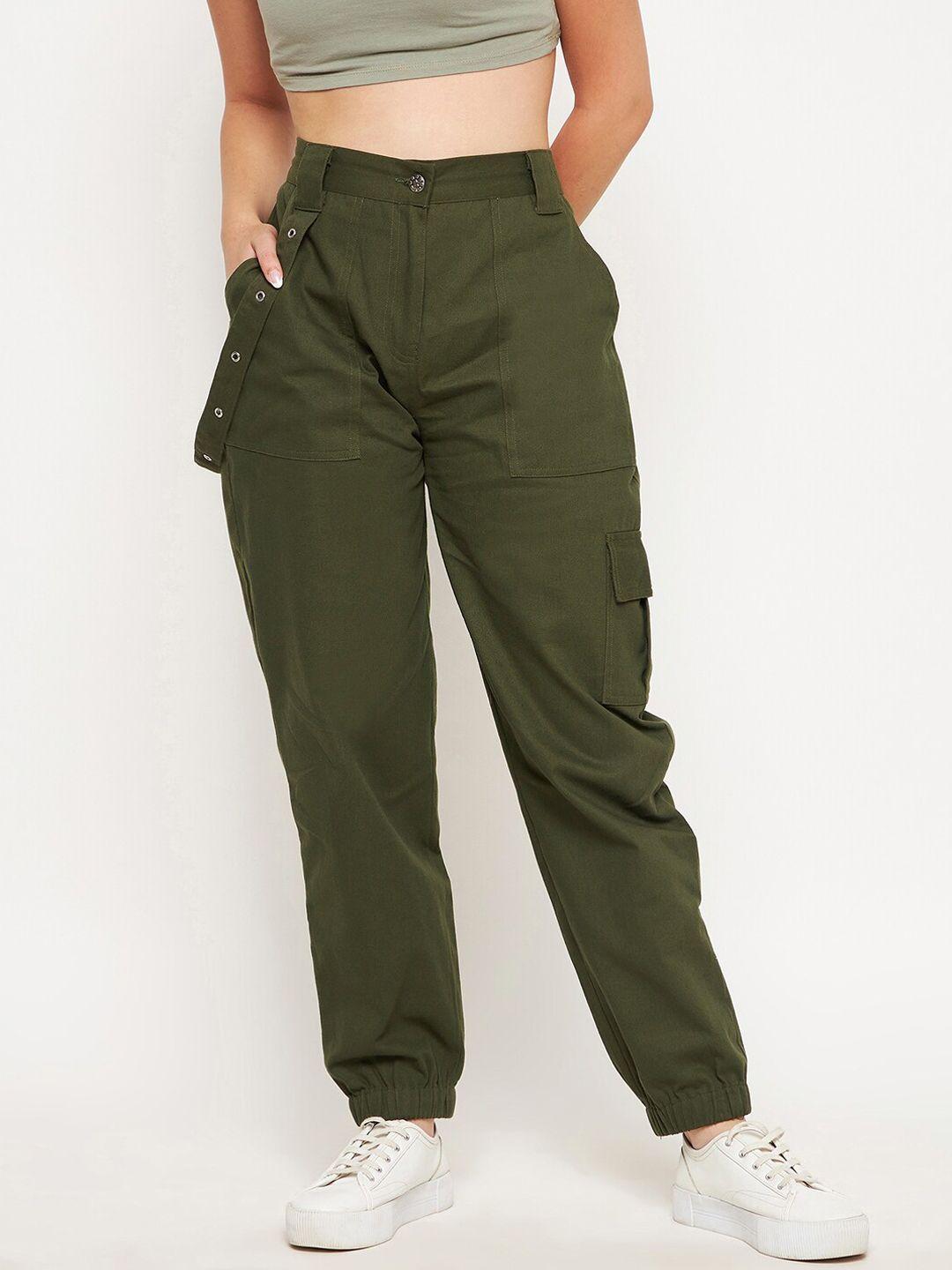 winered women olive green relaxed high-rise cotton joggers