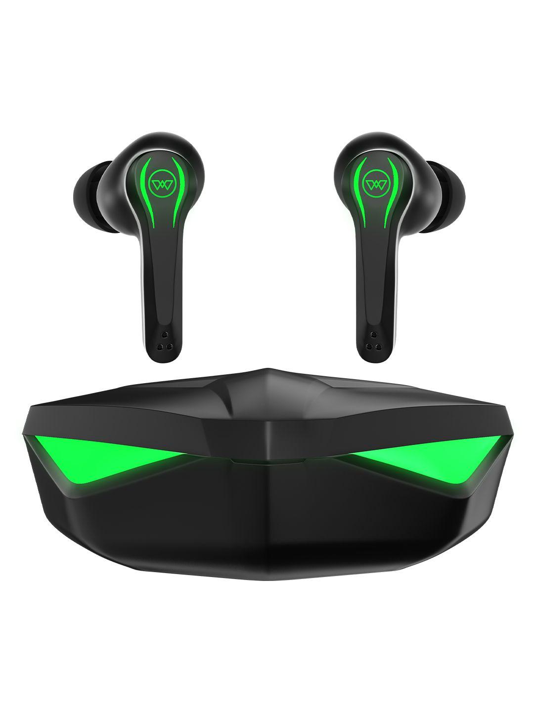 wings phantom black & green gaming true wireless earbuds with 65 ms latency