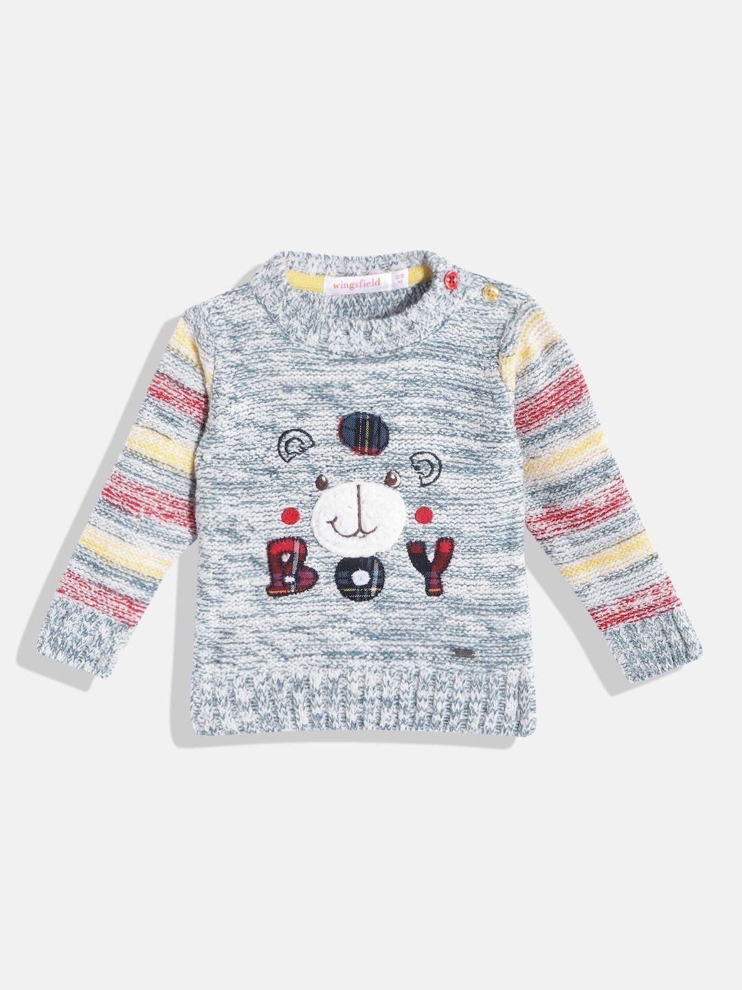 wingsfield boys blue & white printed pullover with embroidered detail