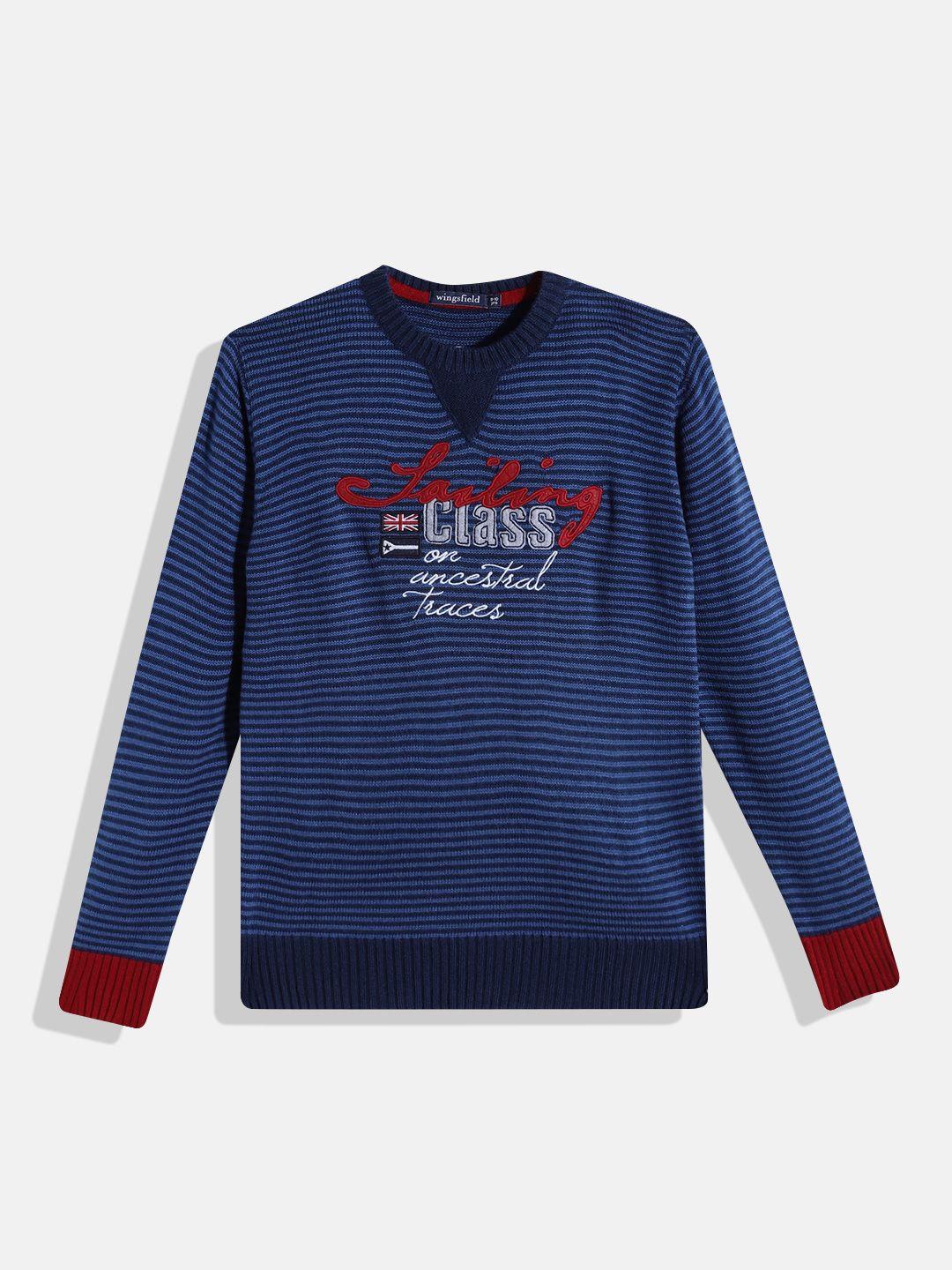 wingsfield boys blue typography printed acrylic pullover