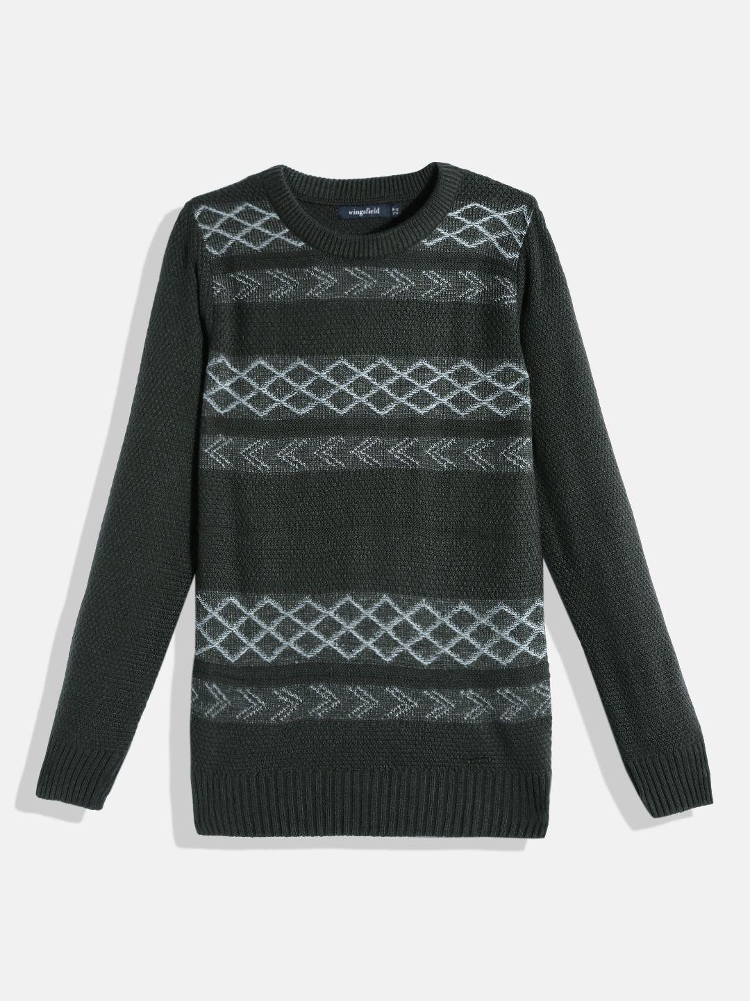 wingsfield boys charcoal grey & white self design acrylic pullover