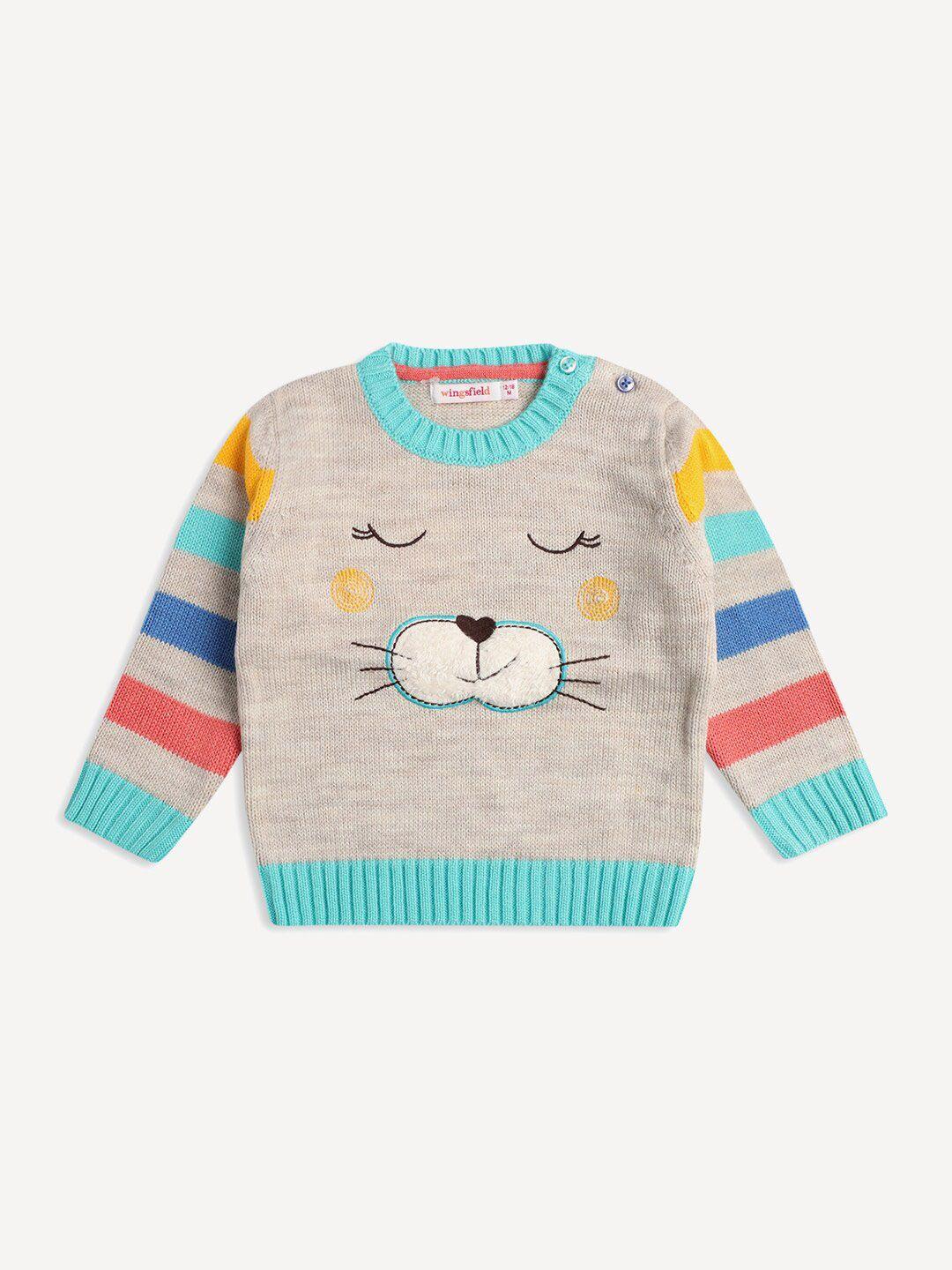 wingsfield boys colourblocked round neck pullover with embroidered detail