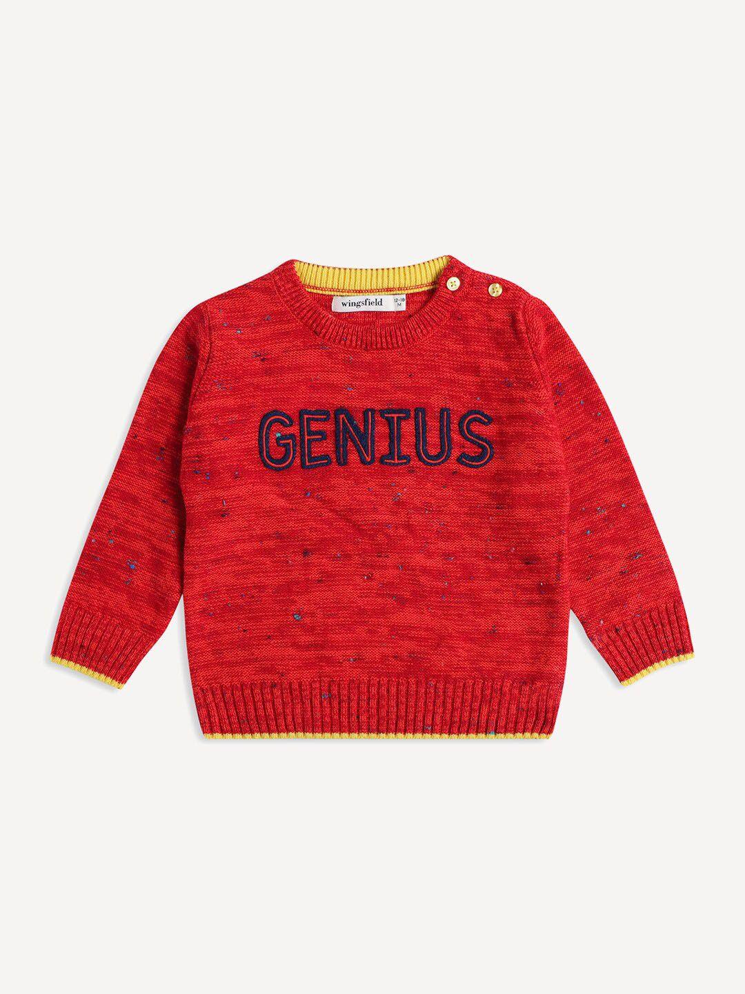 wingsfield boys embroidered round neck acrylic pullover
