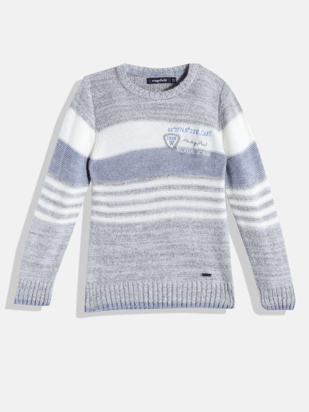wingsfield boys grey & white striped acrylic pullover