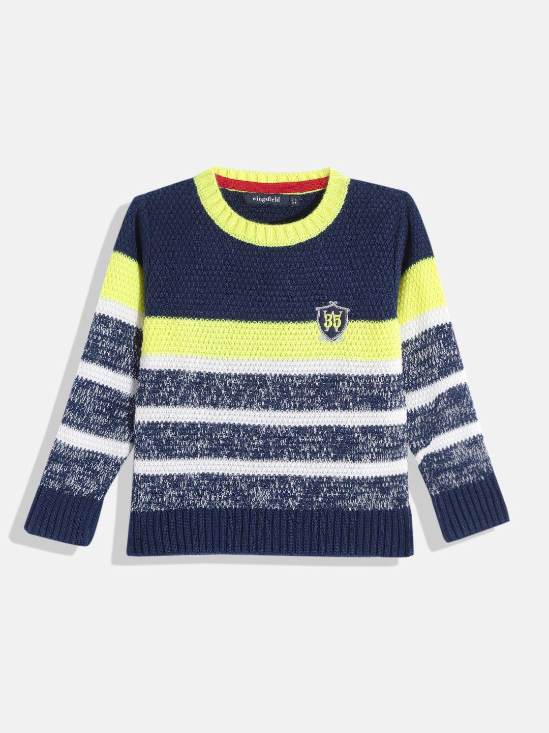 wingsfield boys navy blue & white striped pullover