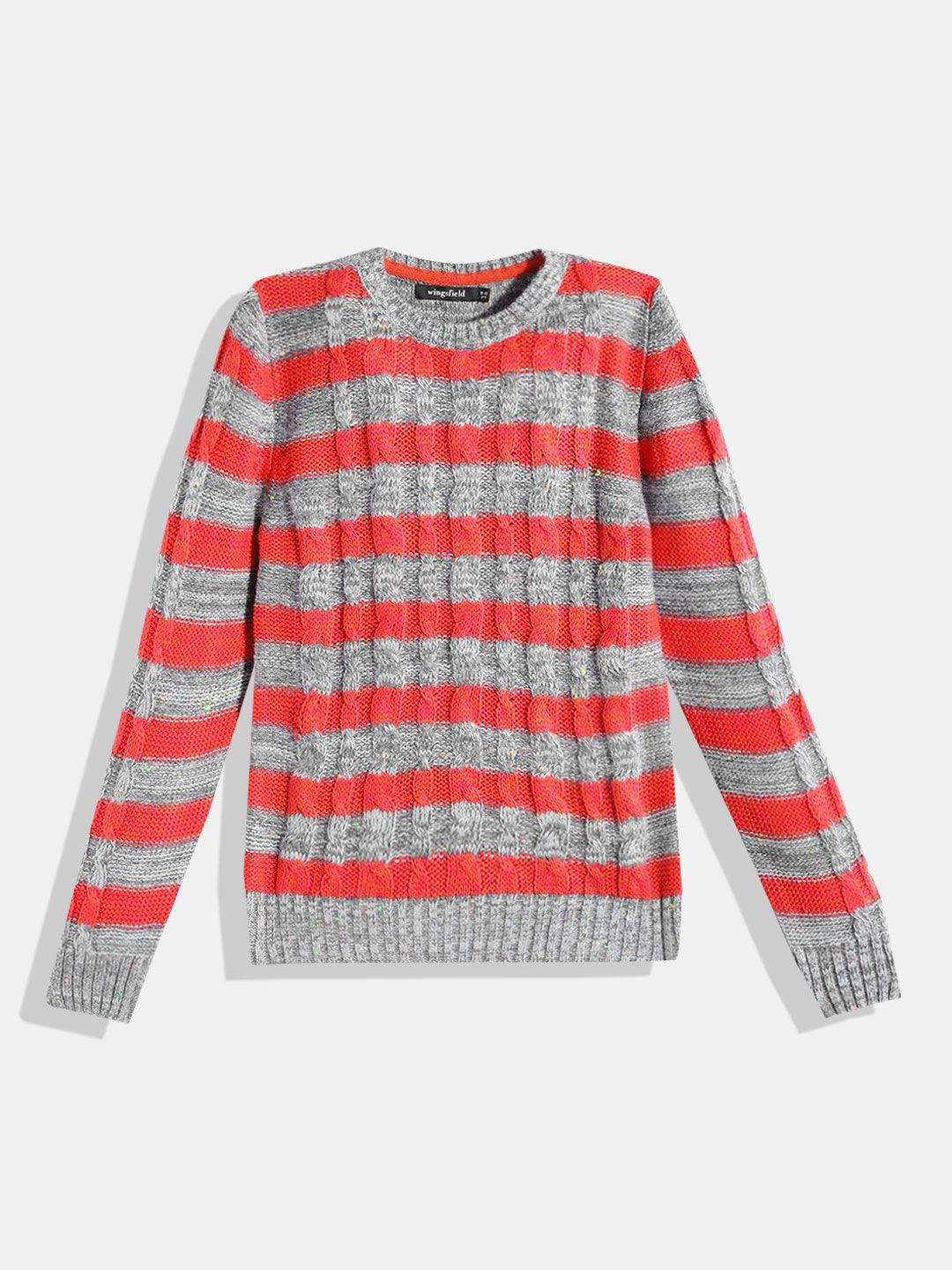 wingsfield boys red & grey cable knit acrylic pullover