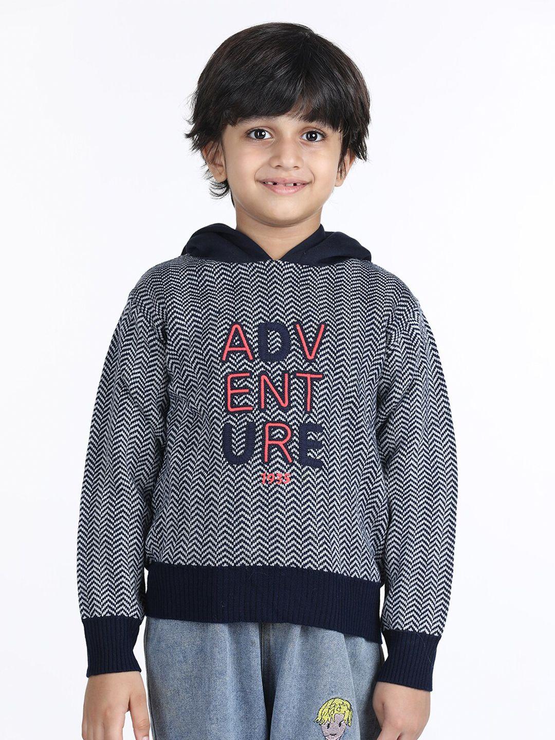 wingsfield boys typography printed hooded pullover sweater