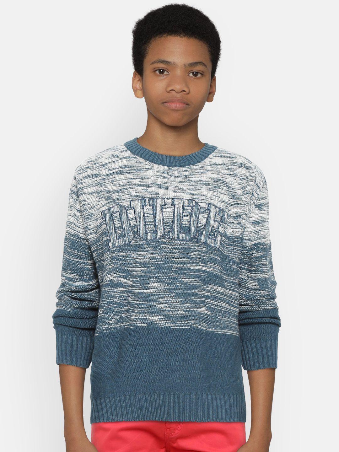 wingsfield boys blue & white self design sweater