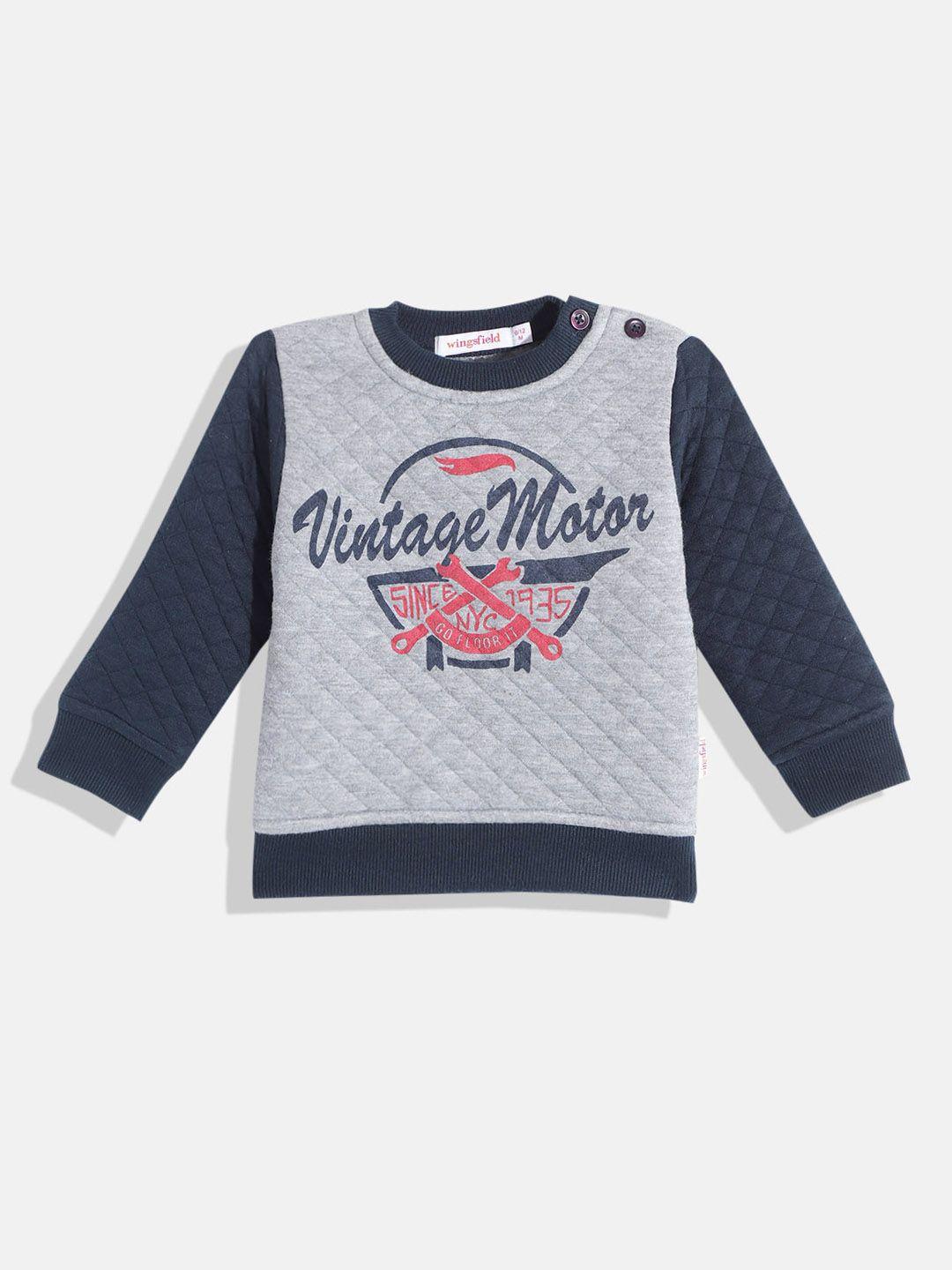 wingsfield boys grey & navy blue printed sweatshirt