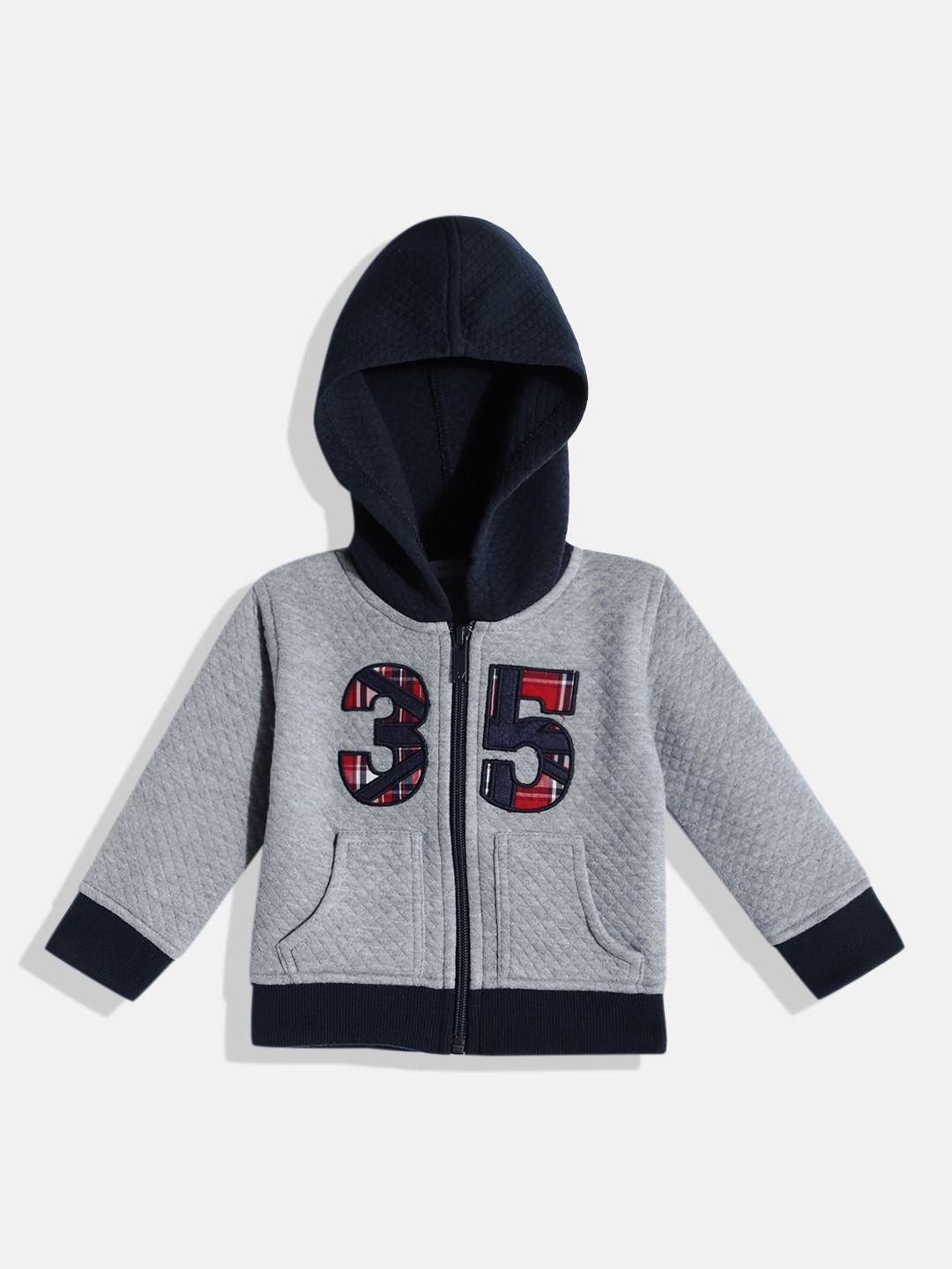 wingsfield boys grey self design applique detail hooded sweatshirt