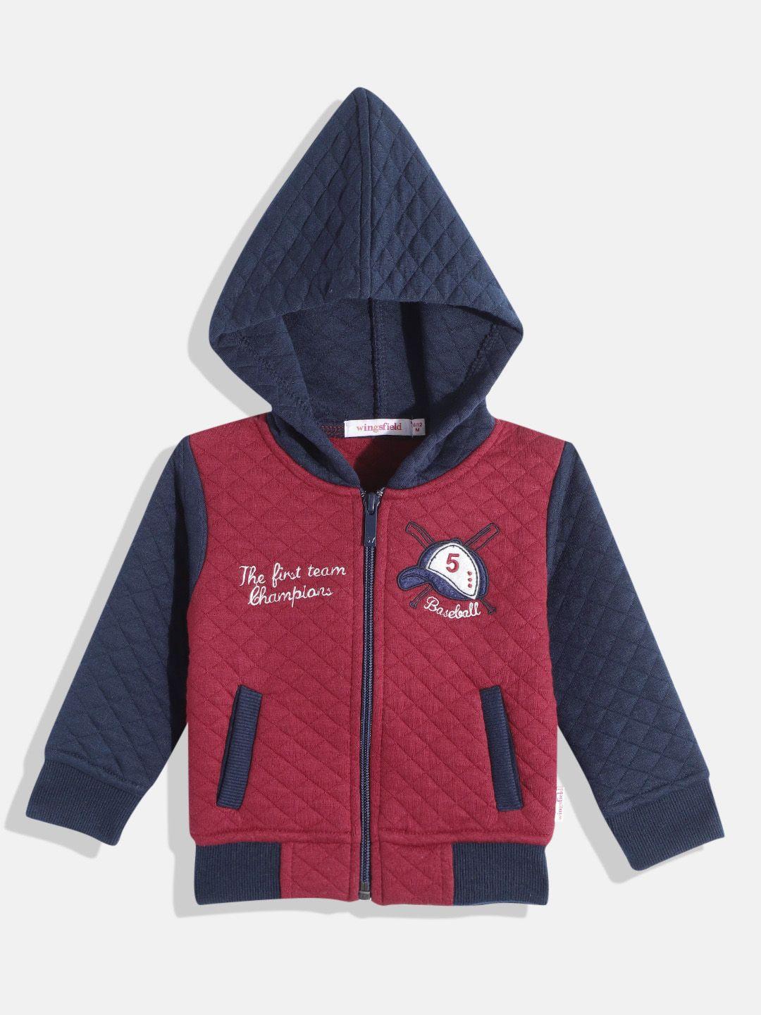 wingsfield boys maroon embroidered hooded sweatshirt