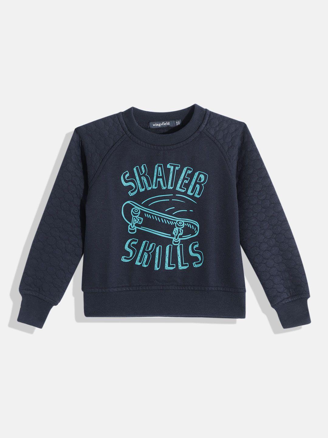 wingsfield boys navy blue & green printed sweatshirt