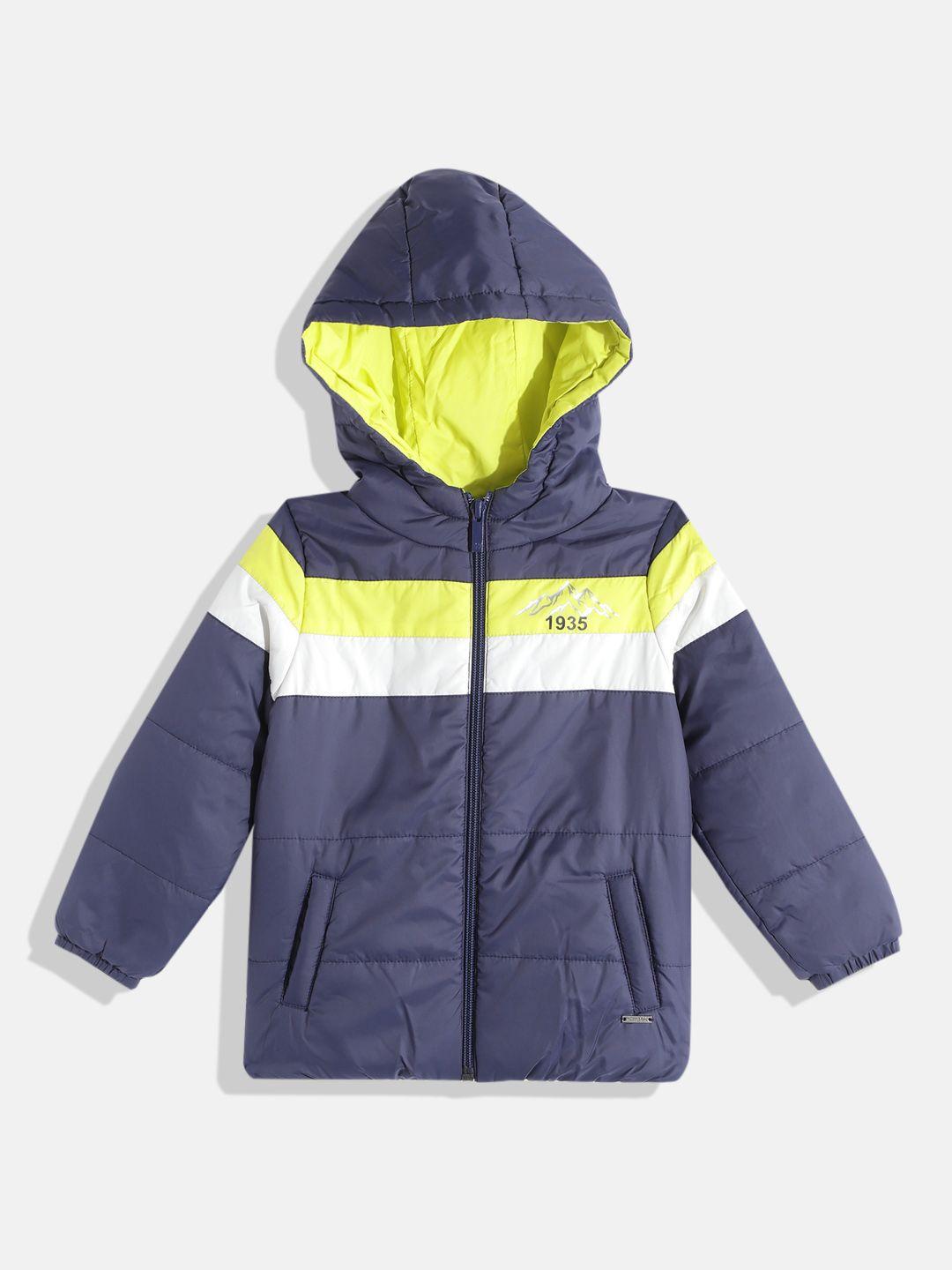 wingsfield boys navy blue & white colourblocked padded jacket