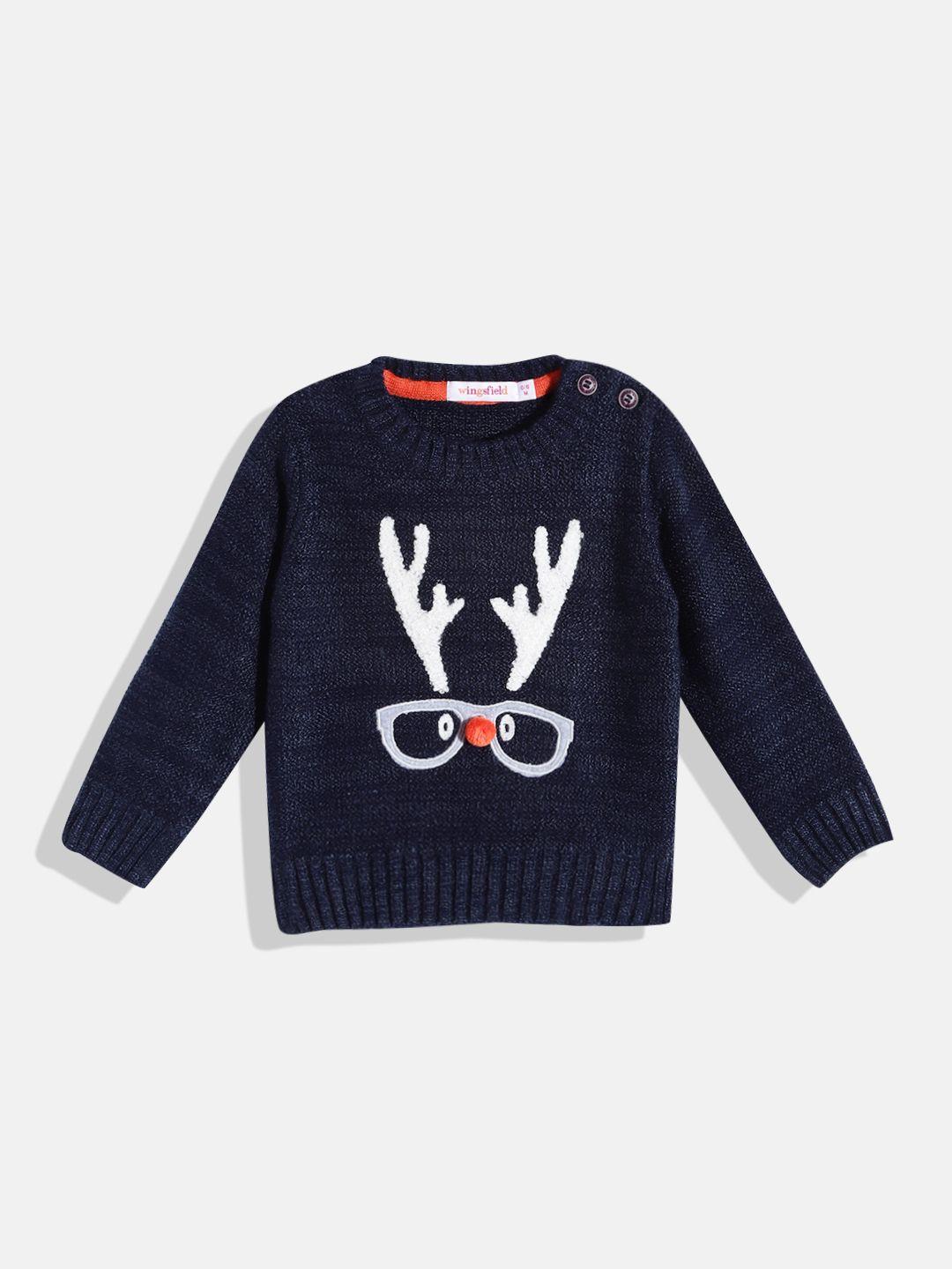 wingsfield boys navy blue & white graphic printed pullover