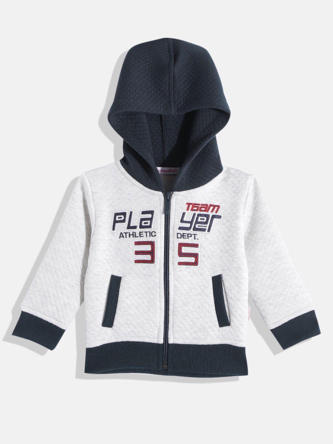 wingsfield boys off white & navy blue printed hooded sweatshirt