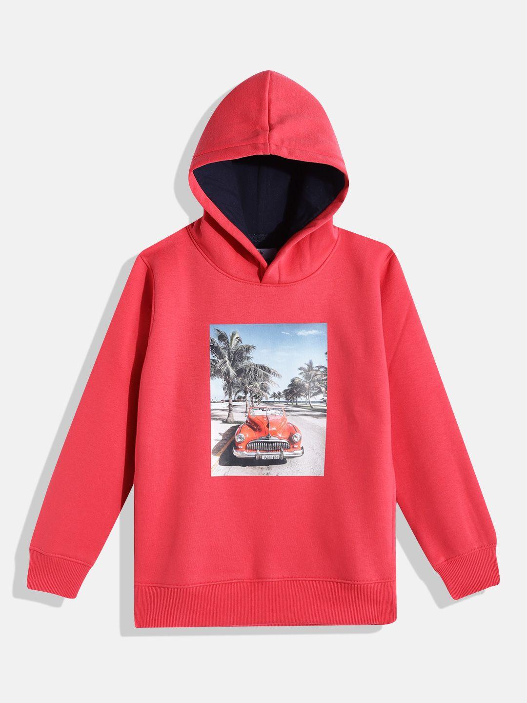 wingsfield boys red printed hooded sweatshirt