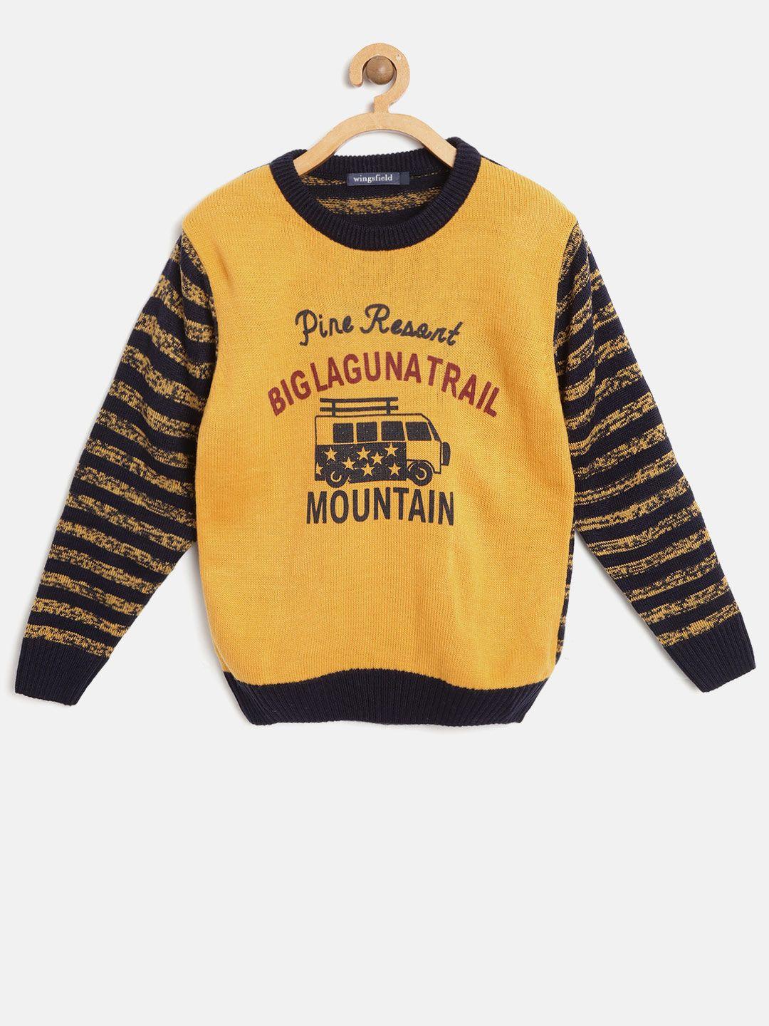 wingsfield boys yellow & navy printed sweater