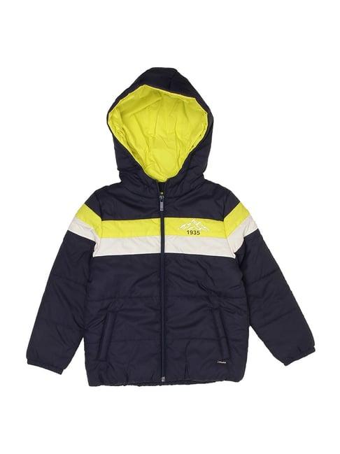 wingsfield kids navy & green color block full sleeves quilted jacket