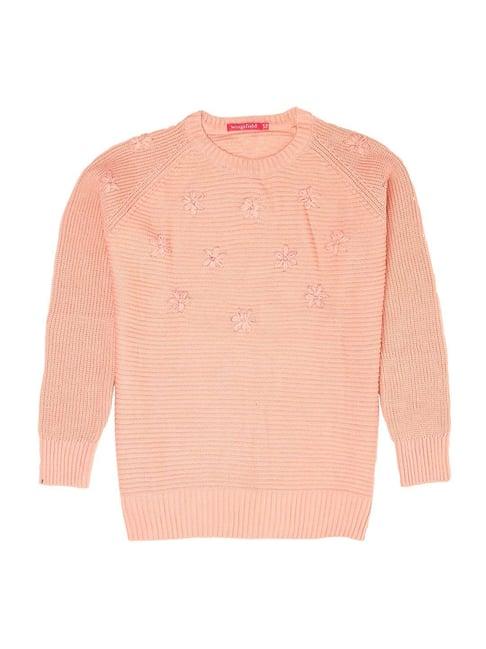 wingsfield kids peach embroidered full sleeves pullover