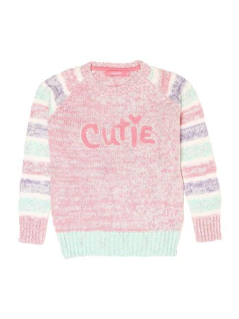 wingsfield kids pink & green embroidered full sleeves pullover