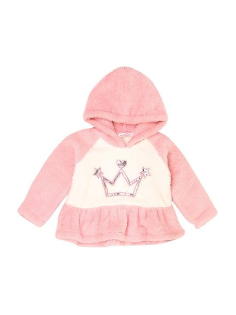 wingsfield kids pink & white applique full sleeves hoodie