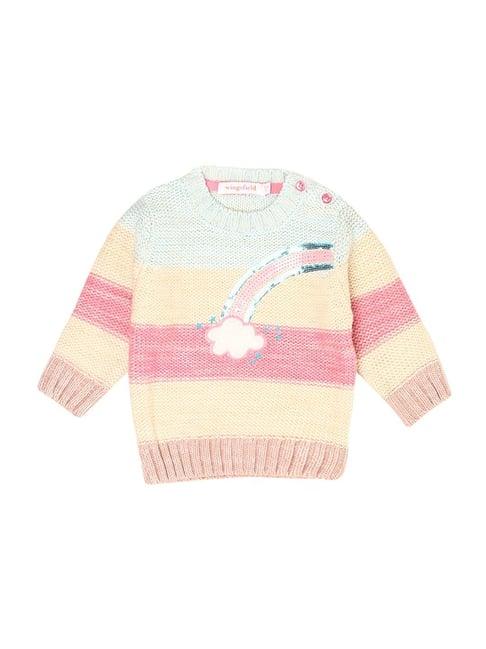 wingsfield kids pink & white color block full sleeves pullover