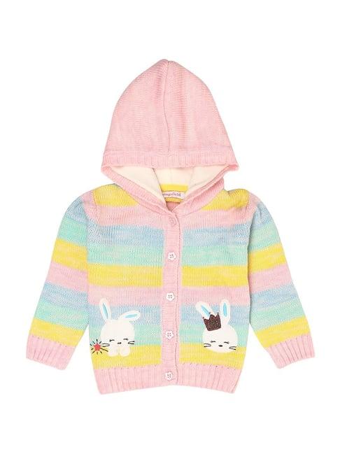 wingsfield kids pink & yellow color block full sleeves cardigan