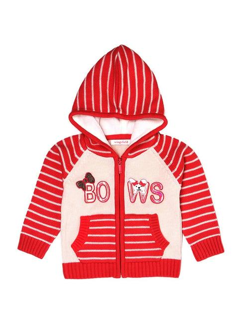 wingsfield kids red striped full sleeves cardigan