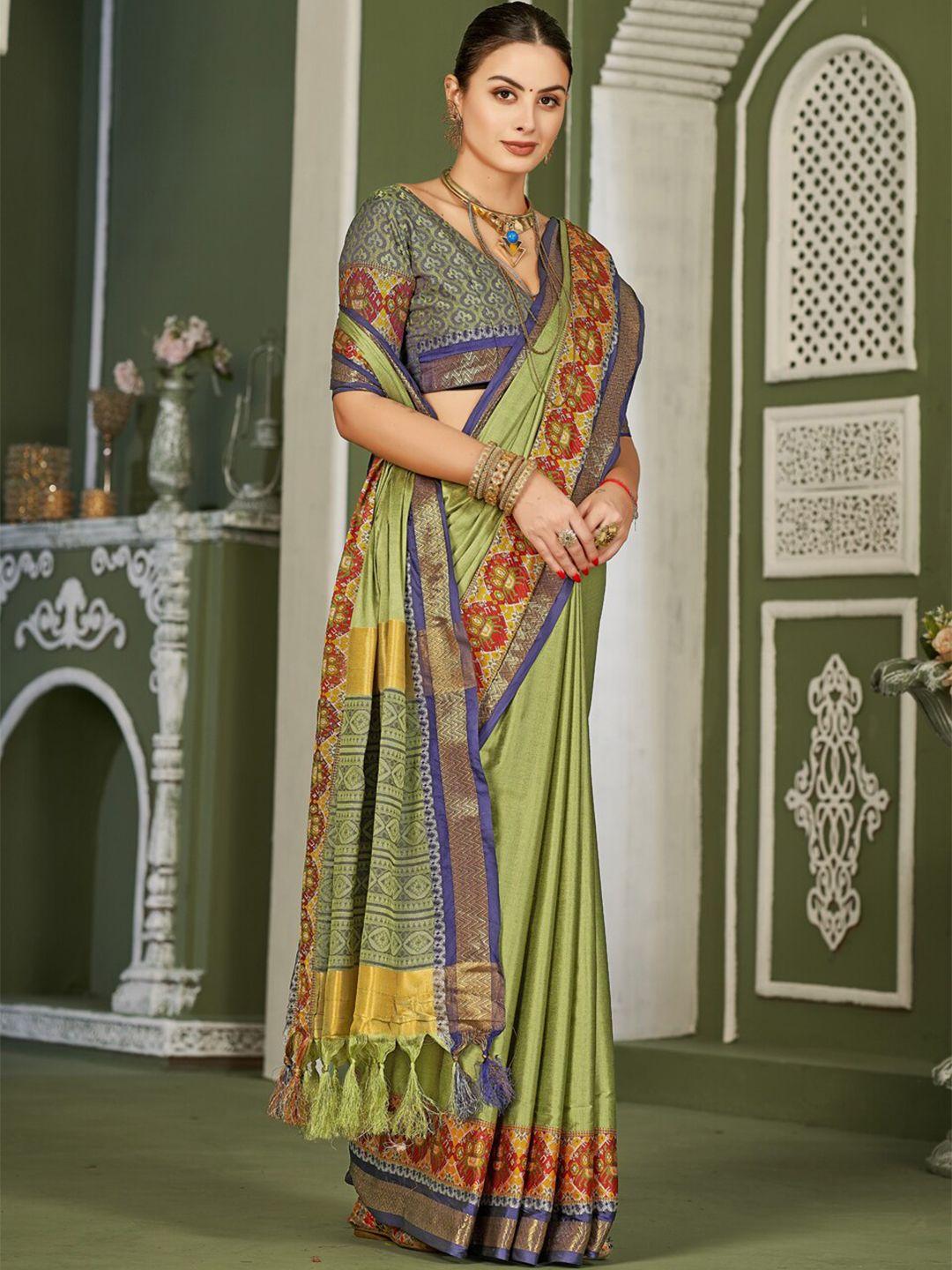 winklecart olive green woven design zardozi pure silk designer mysore silk saree