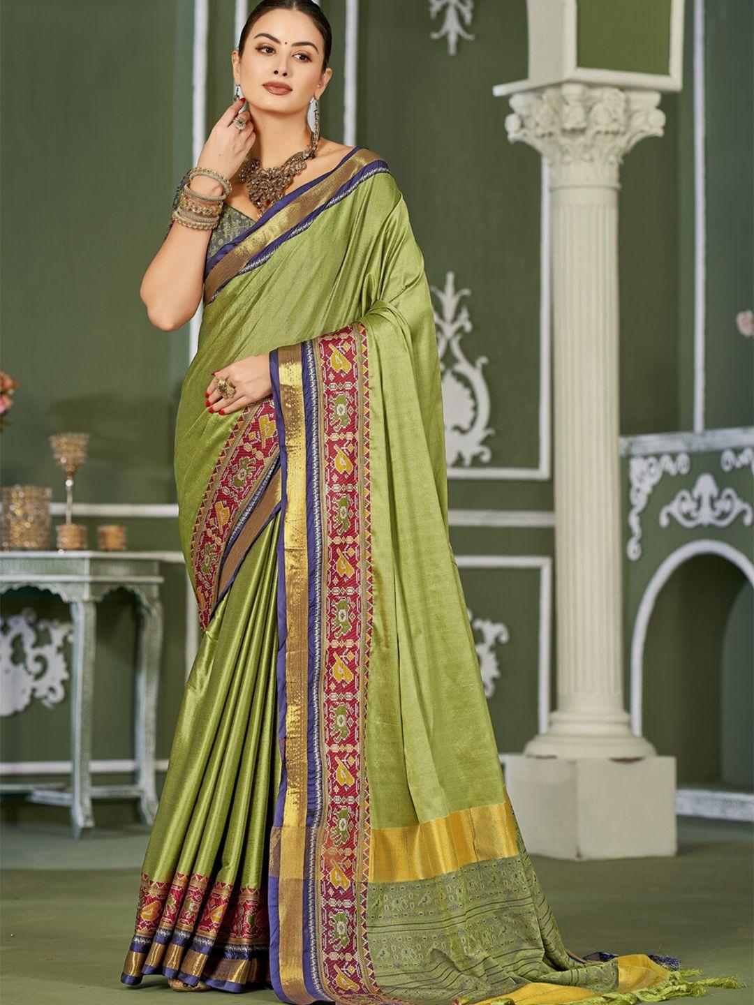 winklecart olive green woven design zardozi pure silk designer mysore silk saree